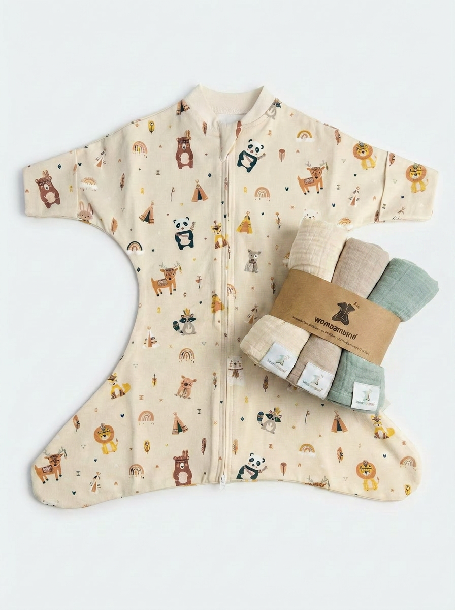 sommer schlafsack newborn Sparset Wombi Boho Animals + Musselinspucktücher / Sommerschla – Wombambino WOOM® Explore 6 jungle PAS Color:668-172-R-1